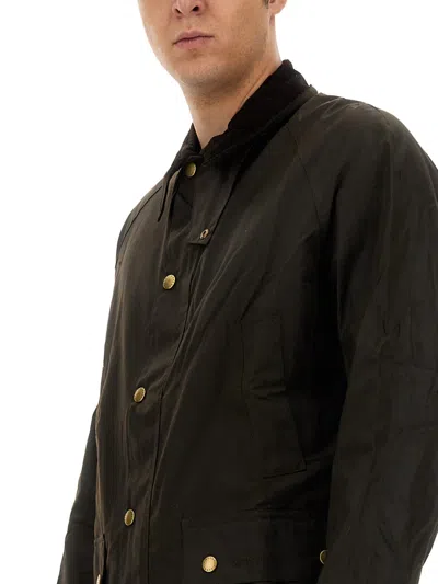 Barbour Brown Waxed Cotton Ashby Jacket In Green