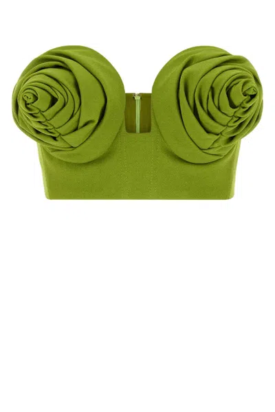 Jean Paul Gaultier Stretch Viscose Blend Crop-top With Floral Embellishments In Green