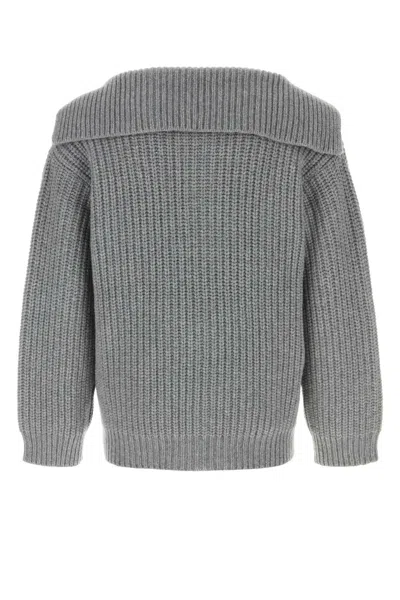 Valentino Collar Fold-over Cashmere Sweater In Gray