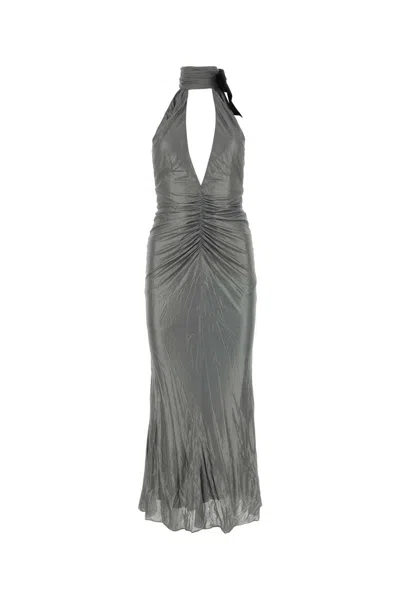 Alessandra Rich Halterneck Open-back Evening Dress In Gray