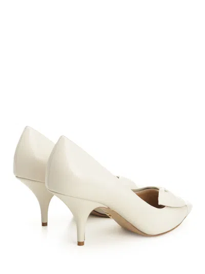 Ferragamo Gwen 70 Soft Bow Nappa Leather Pumps In White