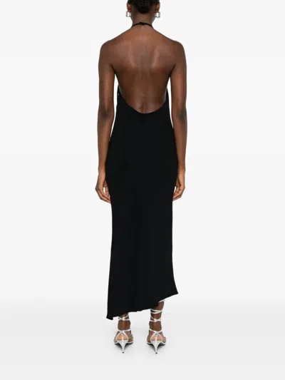 Attico Halter Neck Midi Dress With Metallic Detail In Black