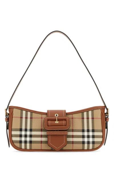 Burberry Canvas Sling Shoulder Bag With Checkered Pattern In Brown