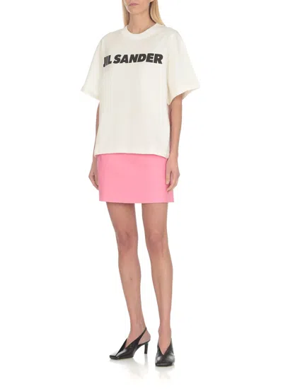 Jil Sander Light Grey Oversized T-shirt With Logo Print Women In White