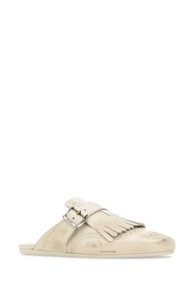 Prada Women Ivory Leather Shuffle Slippers