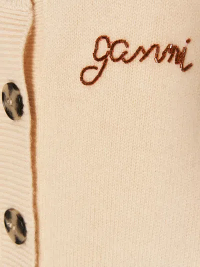 Ganni Cardigan In Wool And Cashmere Blend In Neutral