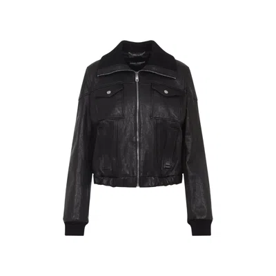 Dolce & Gabbana Bomber Jacket With Elasticated Hem And Wide Collar In Black