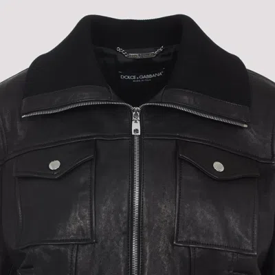 Dolce & Gabbana Bomber Jacket With Elasticated Hem And Wide Collar In Black