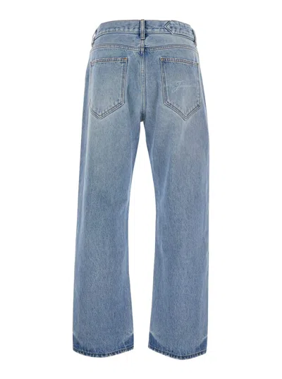 Jacquemus Le De-nimes Venice Blue Five Pocket Jeans With Embroidered Logo On The Back In Denim Man In Blue