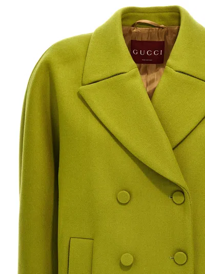 Gucci Green Double-breasted Jacket With Notched Revers In Wool Woman In Green