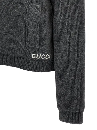 Gucci Padded Cardigan With Jewel Collar Sweaters And Cardigans Gray In Black