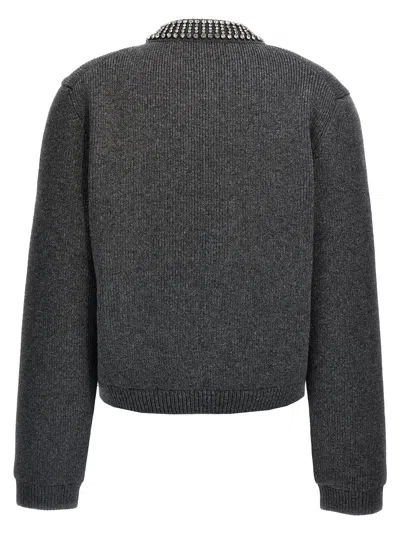 Gucci Padded Cardigan With Jewel Collar Sweaters And Cardigans Gray In Black