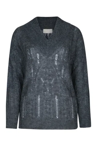 Iblues V-neck Pointelle-knit Sweater In Blue
