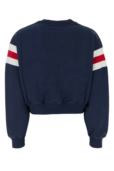 Sporty And Rich Sporty & Rich Wellness Rugby Stripe Cotton Graphic Sweatshirt In Blue