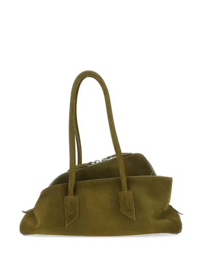 Attico La Passeggiata Small Bag In Khaki Green Suede In Green