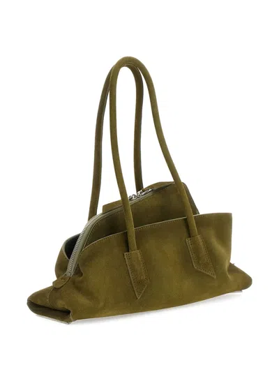 Attico La Passeggiata Small Bag In Khaki Green Suede In Green