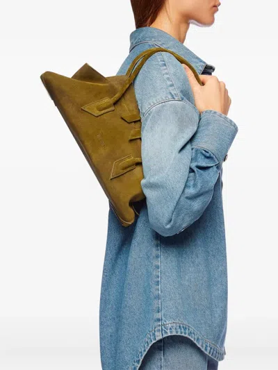 Attico La Passeggiata Small Bag In Khaki Green Suede In Green