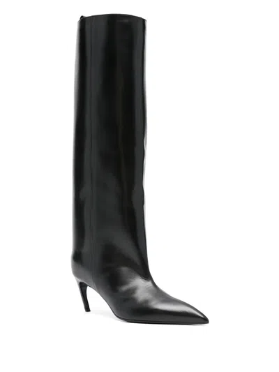 Attico Leather High Shaft Ankle Boots With Pointed Toe