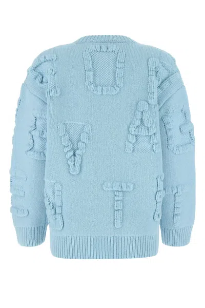 Bottega Veneta Light Blue Stretch Wool Blend Shetland Alphabet Oversize Sweater In Blue