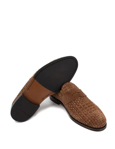 Brunello Cucinelli Woven Texture Loafers With Kleather Finish In Brown