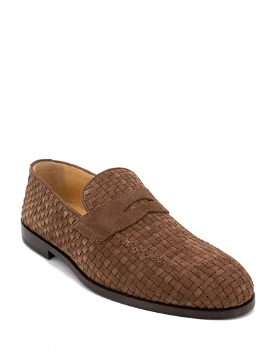 Brunello Cucinelli Woven Texture Loafers With Kleather Finish In Brown