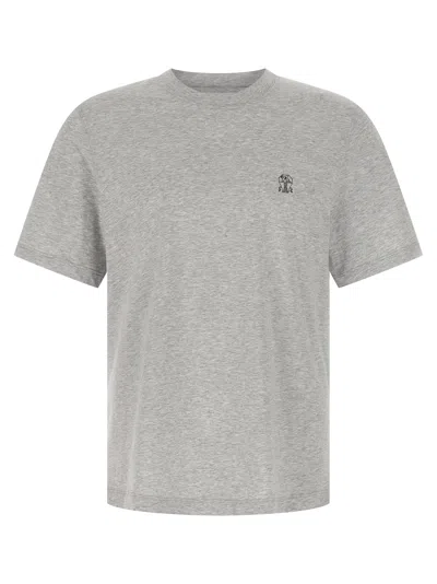 Brunello Cucinelli Printed Logo Crew Neck Short Sleeve Top In Gray