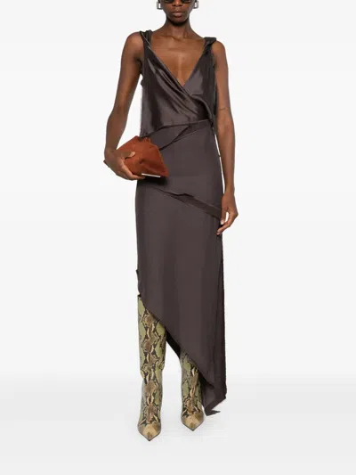 Attico Asymmetrical Midi Dress With Twisted Detail In Brown