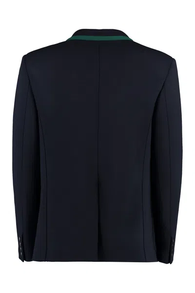 Valentino Tailored Cotton Blend Blazer With Back Slit And Sharp Lapels In Blue