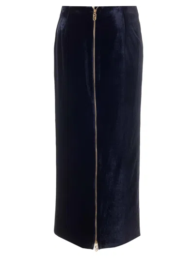 Fendi Midnight Blue Velvet Skirt In Blue