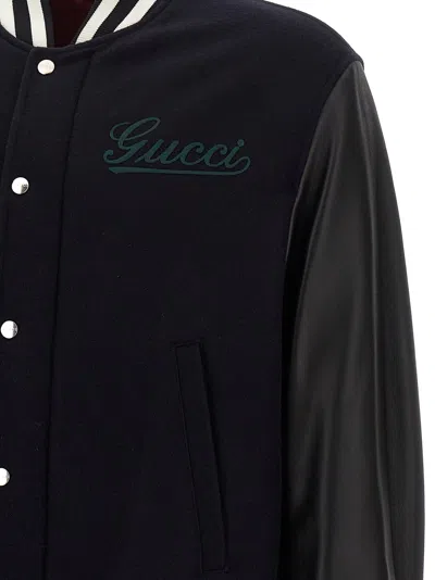 Gucci Logo-patch Wool And Leather Varsity Jacket In Black