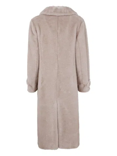 Herno Long Faux Fur Coat With Notched Lapels In Neutral