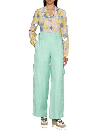 Stella Mccartney Mint Green Twill Wide-leg Pant In Blue