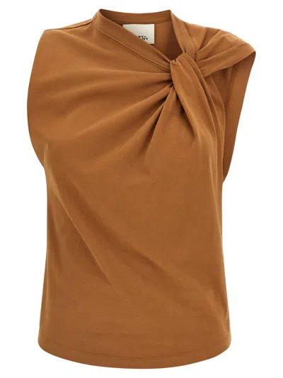 Isabel Marant Sleeveless Crew Neck Top With Knot Detail In Brown