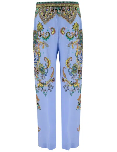 Etro Floral Print Pants In Blue