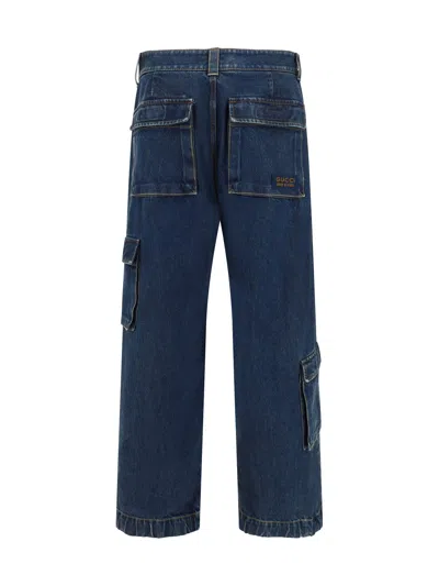 Gucci Men Jeans With Logo In Blue