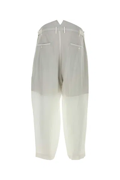 Yohji Yamamoto White Silk Pant In Gray