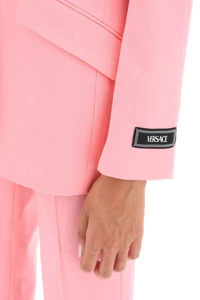 Versace Embroidered Wool Jacquard Blazer With Back Slit In Pink