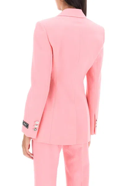 Versace Embroidered Wool Jacquard Blazer With Back Slit In Pink