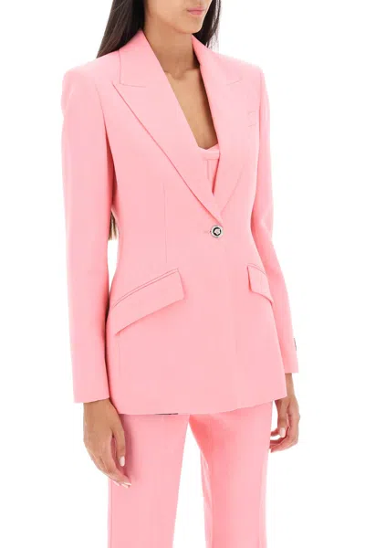Versace Embroidered Wool Jacquard Blazer With Back Slit In Pink