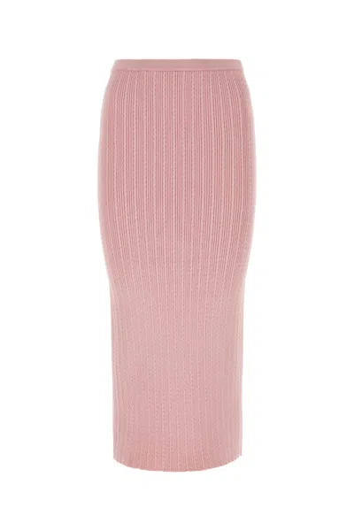 Alessandra Rich Cotton Blend Ribbed Midi Skirt With Elastic Waistband In Pink