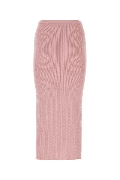 Alessandra Rich Cotton Blend Ribbed Midi Skirt With Elastic Waistband In Pink