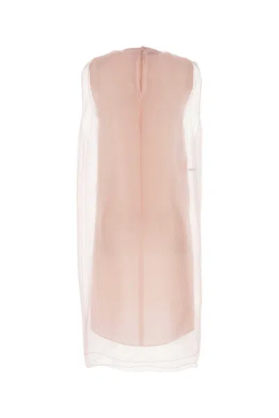Prada Sheer Overlay Round Neckline Sleeveless Dress In Neutral