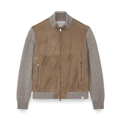 Paul & Shark Suede Wool-paneled Bomber Jacket In Brown
