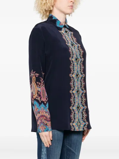 Etro Paisley-print Silk Shirt In Blue