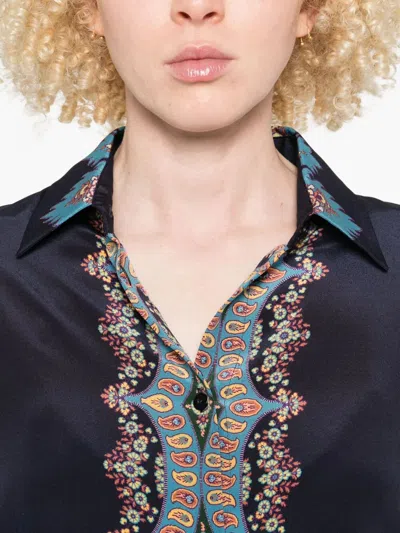 Etro Paisley-print Silk Shirt In Blue