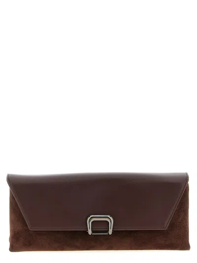 Brunello Cucinelli Tailored Clutch With Suede And Metal In Burgundy