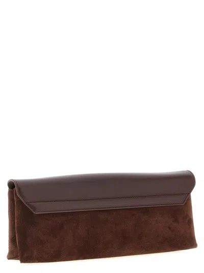 Brunello Cucinelli Tailored Clutch With Suede And Metal In Burgundy