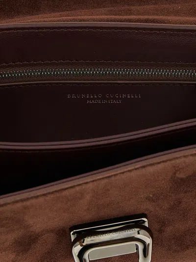 Brunello Cucinelli Tailored Clutch With Suede And Metal In Burgundy