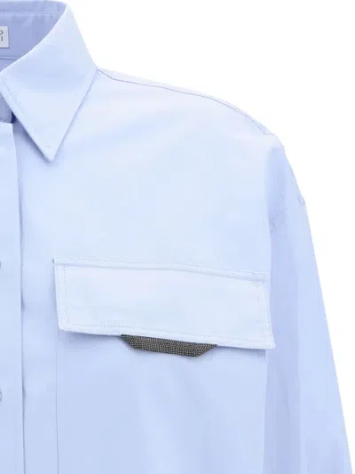 Brunello Cucinelli Bow Pocket Long Sleeve Shirt In Blue