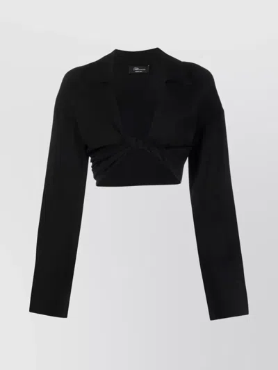 Blumarine Cropped Blouse With Twisted Front And Flared Sleeves In Black